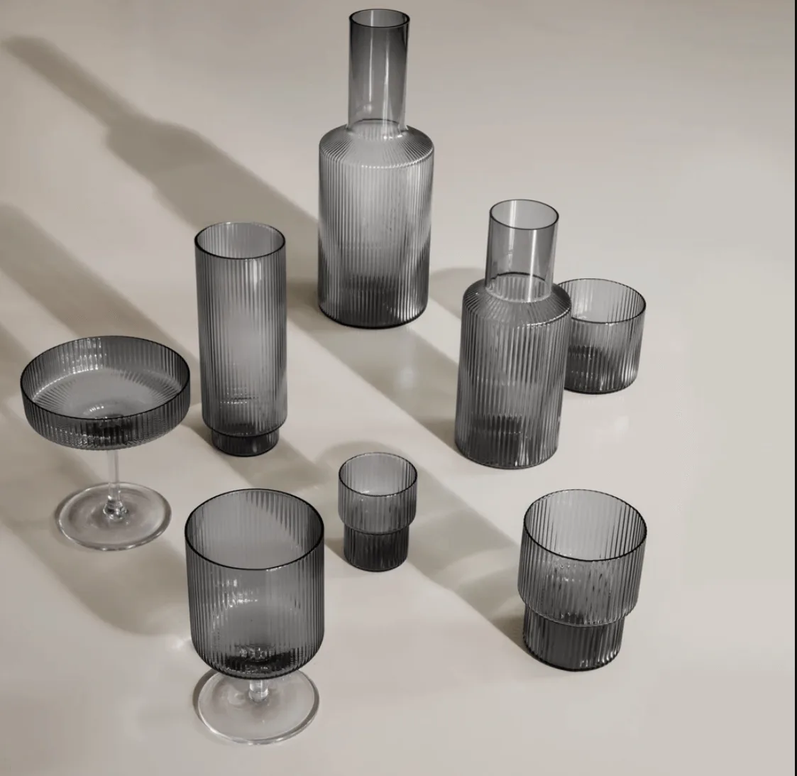 Ferm Living  Ripple Long Drink Glasses Smoked Grey Set 2 - Image 3