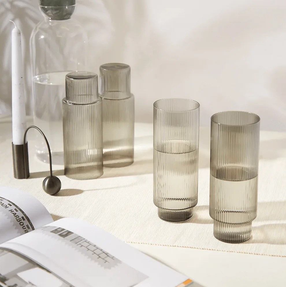 Ferm Living  Ripple Long Drink Glasses Smoked Grey Set 2 - Image 4