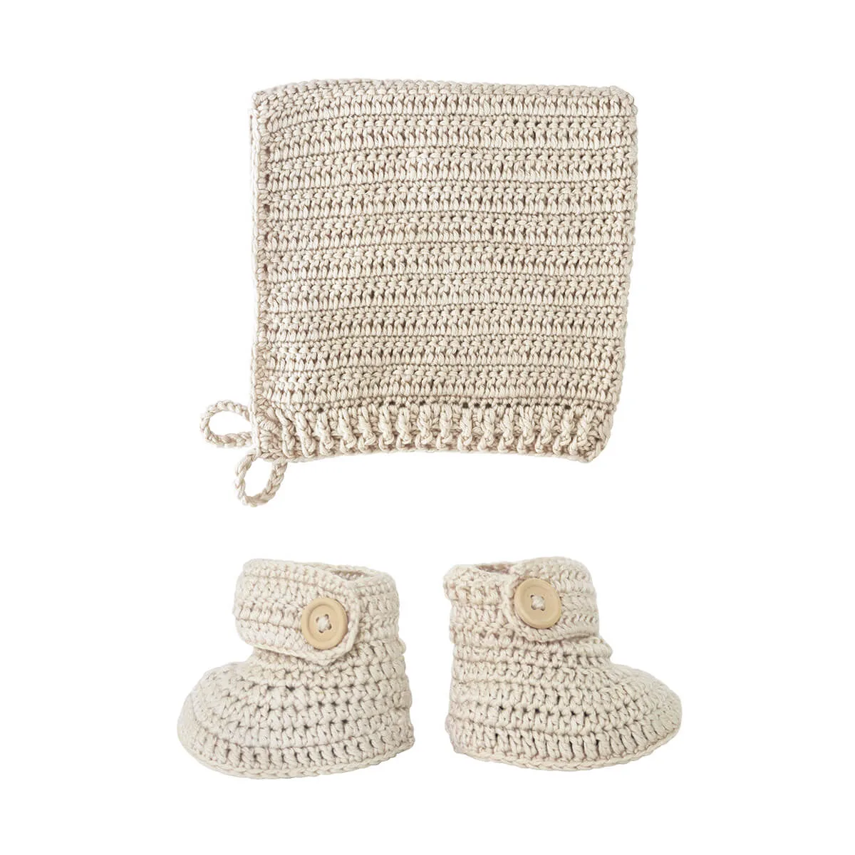 O.B Designs Vanilla Crochet Bonnet and Bootie Set | Handmade