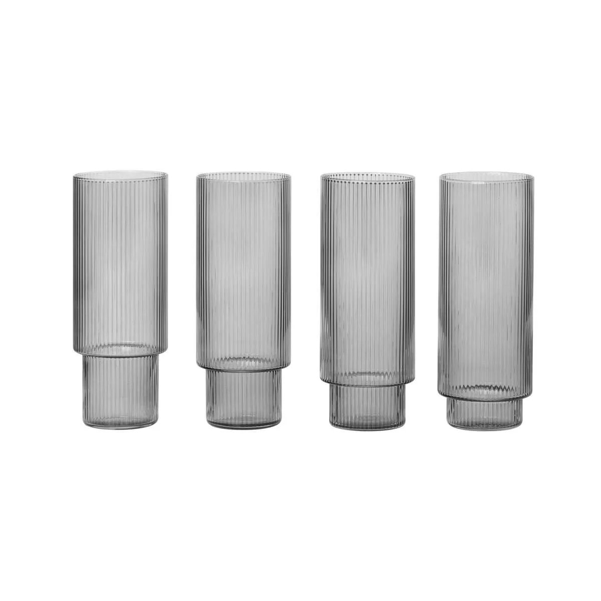 Ferm Living  Ripple Long Drink Glasses Smoked Grey Set 2