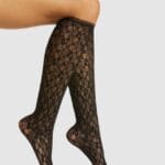 High Heel Jungle Lace Knee Socks -Black