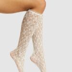 High Heel Jungle Lace Knee Socks -White