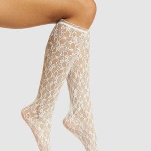 High Heel Jungle Lace Knee Socks -White